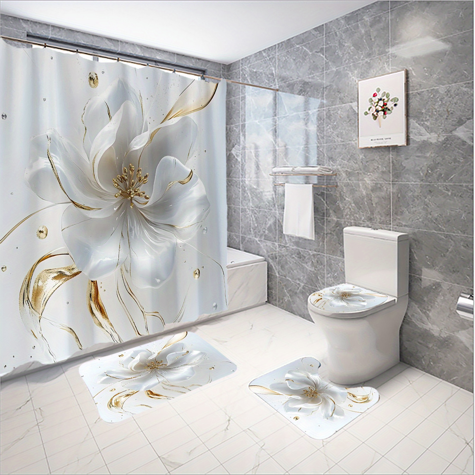 Zara Home Bathroom Set - Elegant Lily Bathroom Set: Shower Curtain,